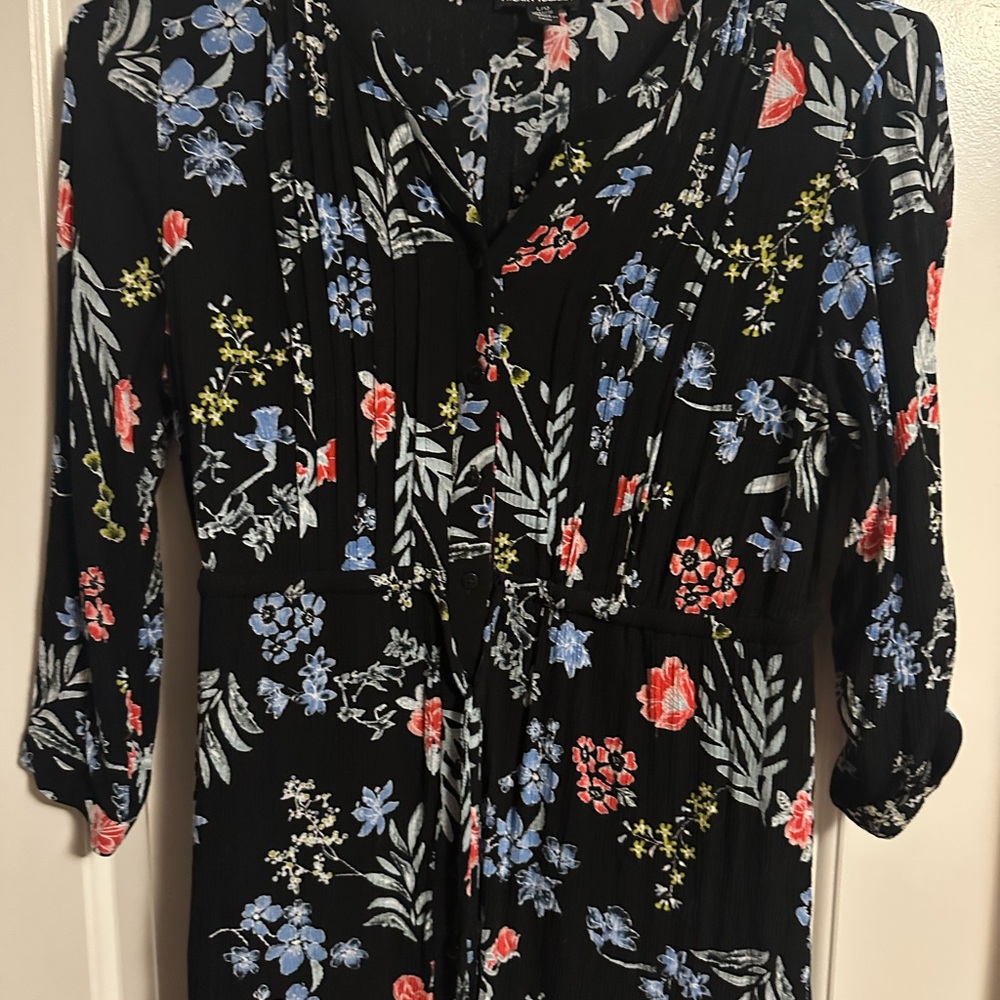Hilary Radley Black Blouse with Floral Design